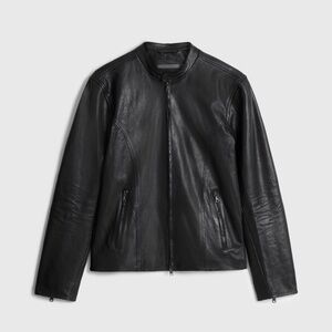 John Varvatos Men Baxter Moto Black Leather Jacket - Size 50 (Medium/Large)